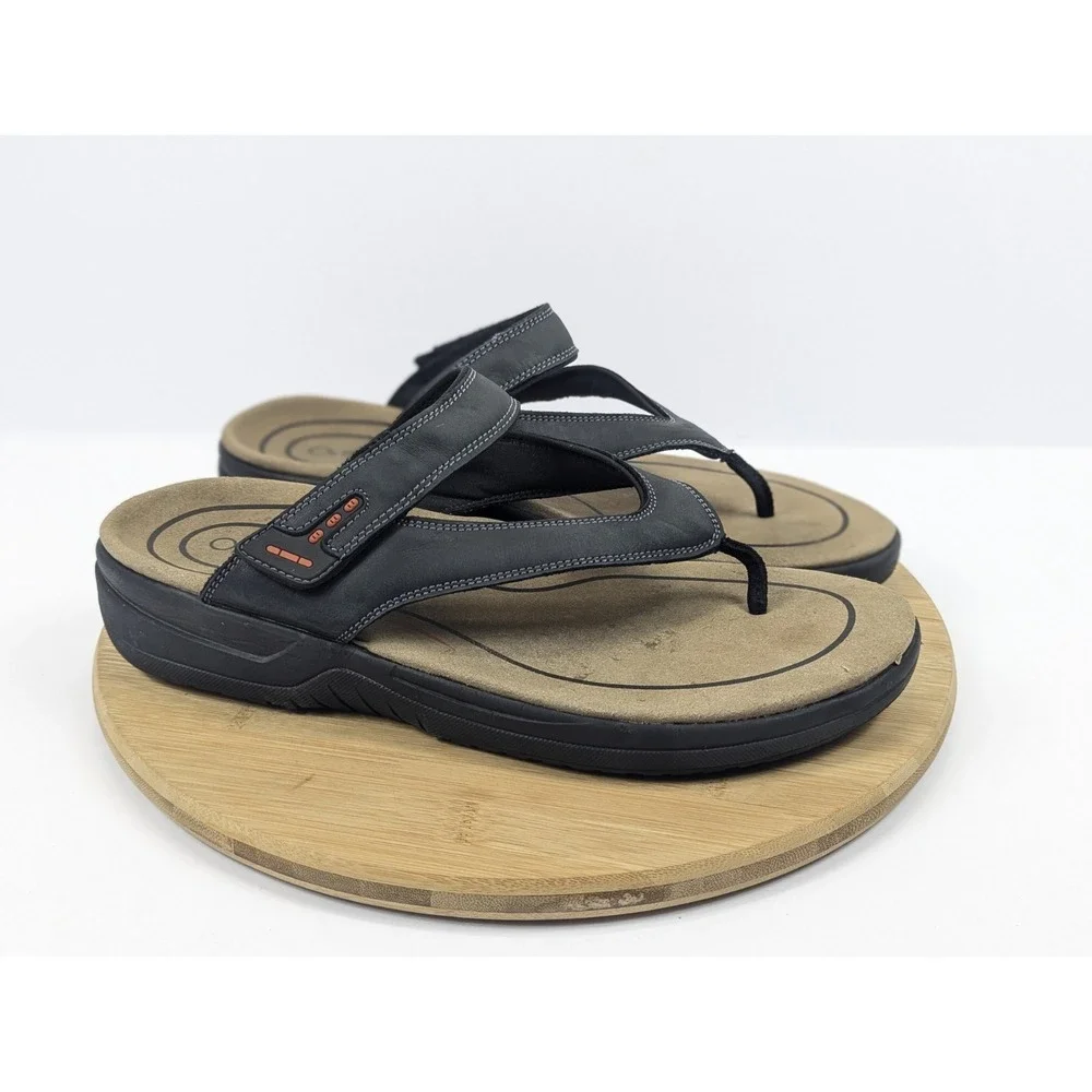 Orthofeet Sandals Mens 11.5 D Black Leather Adjustable Slip On Outdoor Vacation